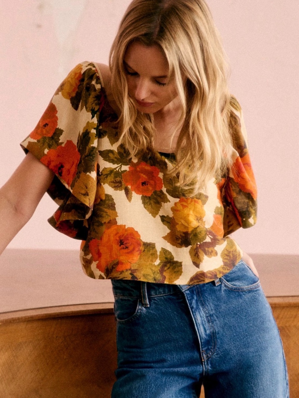 Sezane Curly Blouse in Taormina Print